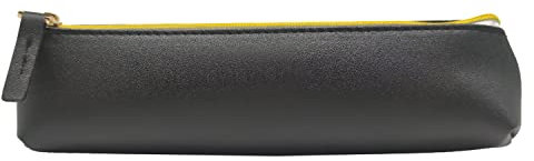 ALLY-MAGIC Leather Pencil Case Coloured Slim Pencil Case with Metallic Zipper Holder Organizer Storage for Student Office College Y4-JYBD (Black)