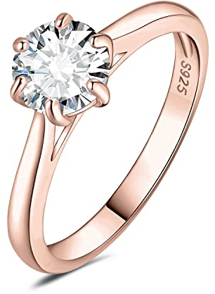 JewelryPalace 6.5mm 1ct Rund Zirkonia Solitär Promise Ring Damen, Braut Schmuck Set, Verlobungsring Damenring Ringe Silber 925 mit Stein für Frauen, Simulierte Diamant Jubiläum Eheringe Rosegold 54