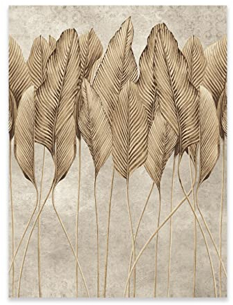 Poster Boho Style Beige Blätter 50x70 cm Hochformat - OHNE RAHMEN XXL Wandposter Kunstdruck Fotoposter Wandbild Wandbilder Wand Bild auf Poster Wohnzimmer Schlafzimmer Küche