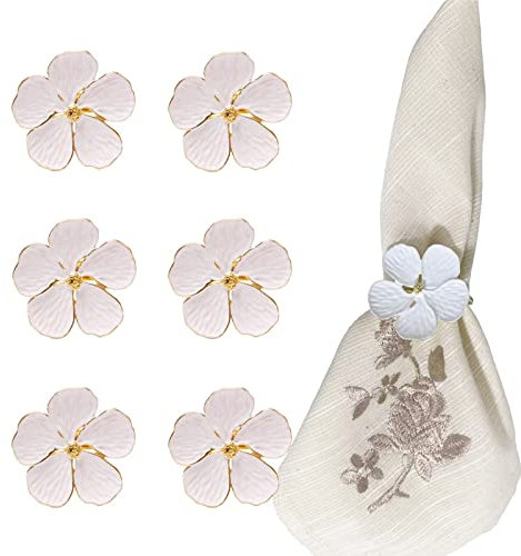S SNUOY Weiße Blumen-Serviettenringe für Hochzeit, elegante Ringe für Servietten, Stoffhalter, Tischdekoration, 6 Stück