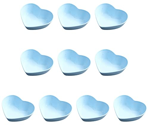 Dipping Bowls, Soy Sauce Dish, Small Serving Bowls for Side Dishes Vintage Love Heart Leaf Stylish Design, Seasoning Dish, Set of 10 Mini Appetizer Plates for Condiment Sushi Ketchup BBQ Party Blue-L