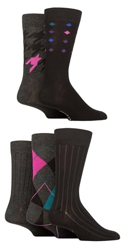 SockShop Men's Patterned Bright Colourful Natural Bamboo Socks Various Designs for Everyday Wear Size 7-11 Pack of 5 Black/Grey/Pink 7-11