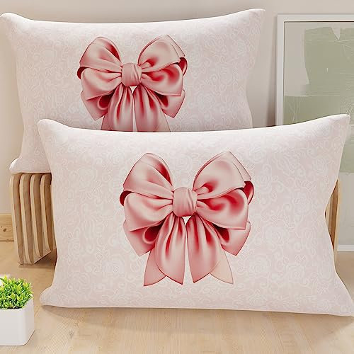 PETTI Artigiani Italiani - Coppia di Federe Cuscino 50x80 cm in Microfibra, Cuscini Arredo Camera da Letto, Divano, Salotto, Set 2 Fodere Copricuscino, Federa Fiocco Rosa, 100% Made in Italy