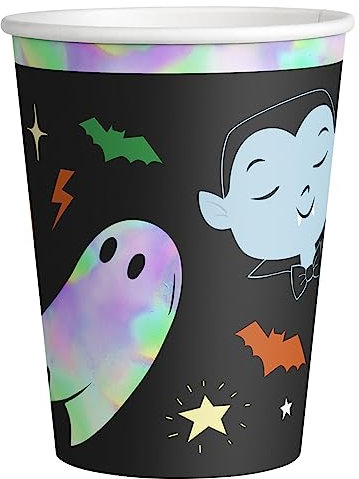 OH YEAH - 6 Vasos de Cartón para Halloween Truco o Trato - 270 cc - Desechables - Decoración de Mesa Temática - Vajilla Infantil - Fácil Montaje