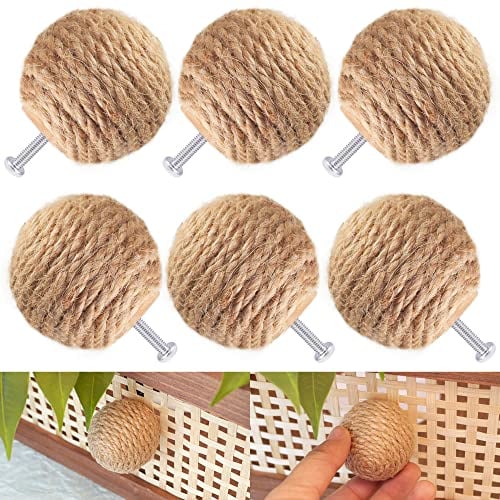 EureKaEr Lot de 6 Poignées de Tiroir Nautiques en Corde de Jute - Décoration Bohème - Boutons de Meuble et Porte - Poignées en Bois pour Commode