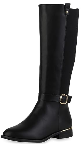 VAN HILL Damen Reiterstiefel Leicht Gefüttert mit Blockabsatz Schnallen