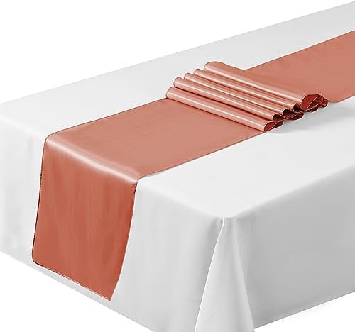 AKA 12x 108 (Inch) Satin Table Runners Chair Swags Wedding Party Table Decoration (Rose Gold)