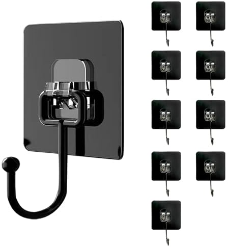 GYHWOFUL Haken Selbstklebend - 10 Stück (max 30 kg) Klebehaken Extra Stark Schwarz, Wasserdicht und Spurlos Handtuchhaken für Badezimmer, Decke, Wandhaken, Küchenutensilien, Schlüssel, Kleiderrucksack