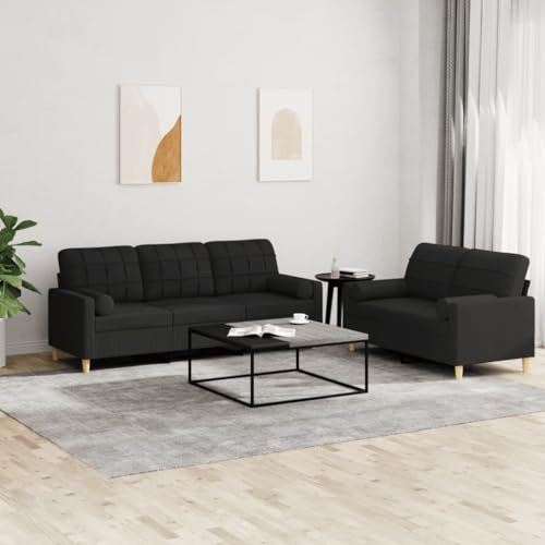 Homgoday 2-TLG. Sofagarnitur mit Kissen Sofa Couch Relaxcouch Relaxsofa Gästesofa Loungesofa Polstersofa Sofa Couchgarnitur für Wohnzimmer Schlafzimmer Büro Schwarz Stoff