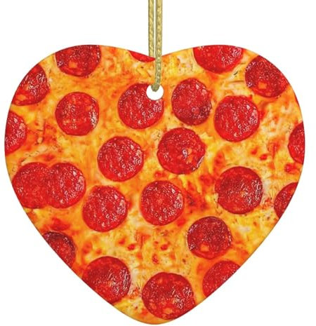 3D Pizza Pepperoni Premium Keramik Herzform Christbaumschmuck Porzellan mit schönem Druck Design