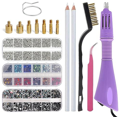 Hotfix Applikator, Strasssteine Hotfix, Strass Applikator Werkzeug, Reinigungsbürste Tuch, Hotfix Strass Applikator Set für Hochzeitskleid Kleidung Schuhe Handyhüllen DIY