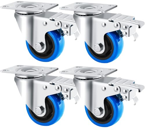 4 Schwerlastrollen 100mm, Lenkrollen mit Bremse Bis 520 kg, ON/OFF 2- Pedal Bremssystem, Keine Beschädigung der Schuhe, keine Spuren & Leise, Rollen für Möbel, Transportrollen