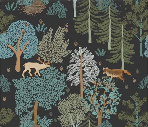SOEWIOU Forest Peel and Stick Pine Animals Wallpaper - 44.5 * 300cm Removable Waterproof Contact Paper for Home, Bedroom, Cabinets and Kitchen Deco