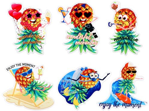 6pcs Upside Down Pineapple Cruise Magnet, Funny Cruise Door Magnets Refrigerator Magnets Pineapple Fridge Decorations Magnetic Door Sign for Refrigerator Decor(Summer Vacation Style)
