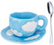 JABNOW Tasse à Café Bleu Ciel Blanc Nuages 250ml Ensemble de Tasses à Café en Porcelaine, Tasses à Café avec Soucoupe et Cuillère, Tasses à Espresso Latte Cadeaux pour Famille Proches Amie