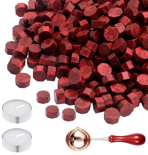 Siegelwachs Perlen, Siegelwachs Kit,Kupfer Siegelwachsperlen, Achteckige Siegelwachsperlen, für Geschenkverpackung, Hochzeitseinladungen,Persönliches Kuvert,Rot,400 Stück