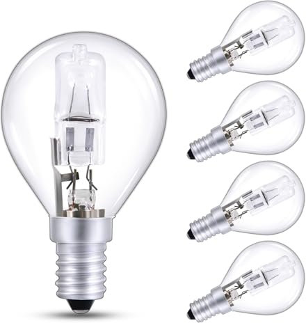 Morotty E14 Tropfenform Halogen Glühbirne Dimmbar, 2700K Warmweiß, E14 Tropfen Glühbirne Klar 230V 340LM, G45 Globus Dekorative Halogenlampe für Kronleuchter Wandlampe, 5 Stück