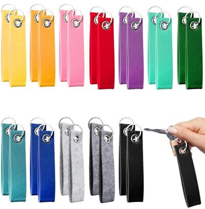 BNREOZA 24 Stück Filz-Schlüsselanhänger, Blanko-Filz-Anhänger, bunter Filz-Schlüsselrohling mit Edelstahlring, beschreibbarer Schlüsselanhänger für DIY-Basteleien, Dekorationen, Taschen, Kunsthandwerk