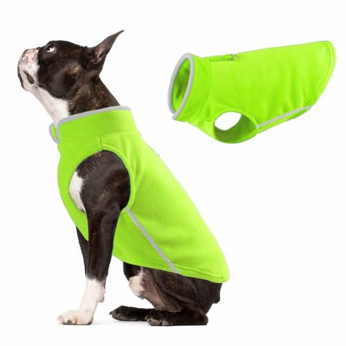 JACKO & CO - Fleece Vest Dog Sweater with Leash Ring - Soft, Warm & Lightweight Pullover Coat for Small & Medium Dogs, Puppies & Cats - Cozy Fall/Winter/Spring Pet Jacket (Neon Grn, XL 7.3-10.8 kg)