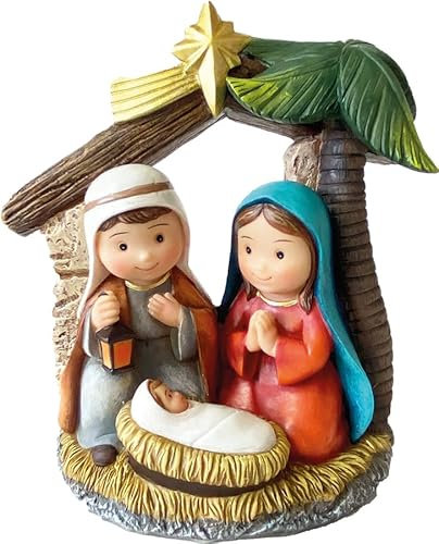 MaMeMi Krippenblock mit Heiliger Familie – Niedliche Kinderkrippe mit Josef, Maria und JESUSKIND [15 cm hoch] – Festliche Deko fürs KINDERZIMMER