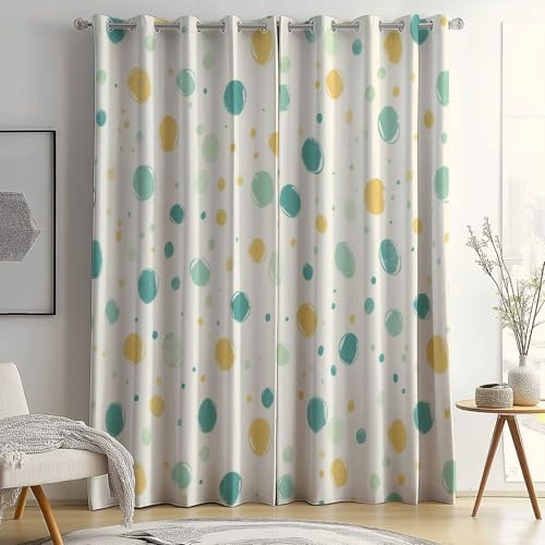 Vorhang Blickdichte Einfach Bunt Punkte Muster mit Ösen Dekoration für Schlafzimmer Kinderzimmer, Vorhang H 245 x B 140 cm (2er Pack) Bedruckte, Gardinen Cremefarben Set