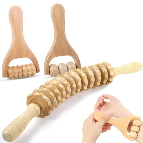 Fzyisw 3 Stück Faszienstab-Holz-Set - Entspannt Muskeln, lindert Müdigkeit, optimiert Körperform - Massage-Roller für Rücken, Beine, Nacken