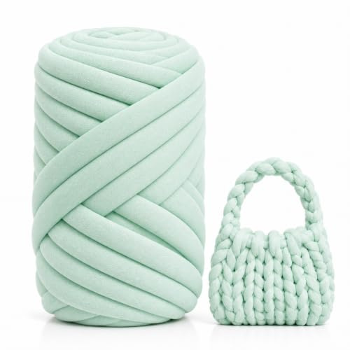 Armstricken Wolle 500g 25m, XXL Extra Dickes Schlauchgarn zum Handstricken | 2cm Grob Gestrickte Handstrickgarn, Dicke Wolle Sperrige Chunky Yarn für DIY Taschen Decken Körbe Haustiernester (Lichtgrün)