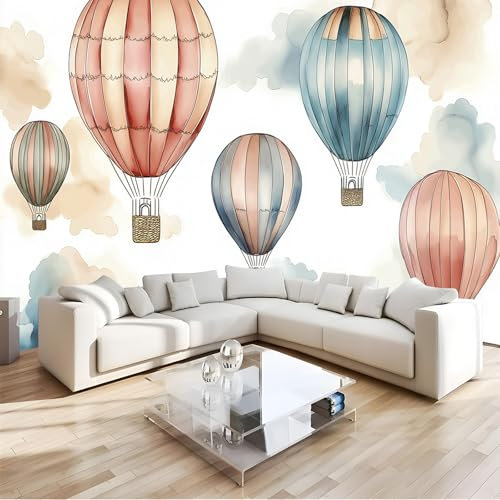 3D Aquarell Heißluftballon Fototapete Wandbild - Himmel Wolken Wanddeko - 150 x 105 cm (B x H) Wandtapete Fotoplakat für Wohnzimmer, Küche, Schlafzimmer - Wandkunst