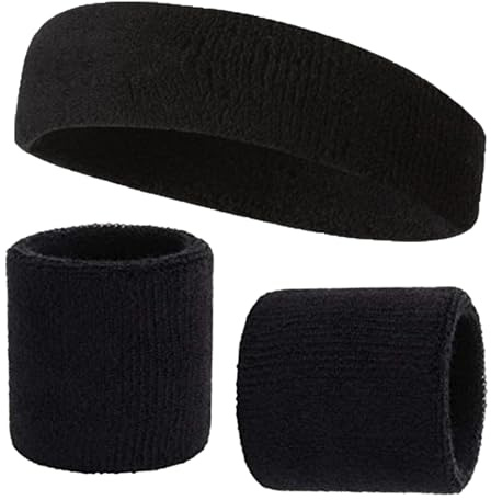 Cfcyhla 3-teiliges Schweißband Set, 1x Stirnband + 2X Schweißbänder Absorbierende Schweißband Kinder, Baumwoll Schweißband Arm für Fußball,Basketball und Tennis Sport
