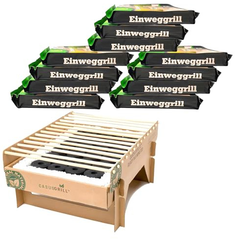 12x BURI Grill Öko Einweggrill Einmalgrill 100% Nachhaltig - Bio Grill rauchfrei 31x24 cm Bambus Kohle und Grillrost, natürlichen Materialien, weniger CO2 Emission, 5 min startklar über 1h Brenndauer