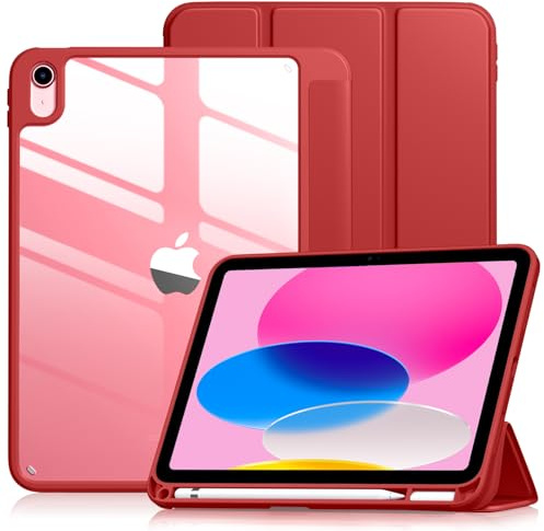 Vobafe Hülle für iPad (A16) 11. 11 2025/10 Generation 10.9 2022, Rot | Hart PC Transparent Cover Rückseite Schutzhülle, iPad Hülle mit Stifthalter, Unterstützt Touch ID, Auto Schlafen/Wachen