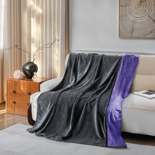 YISURE Coperta impermeabile 153 x 102 cm per coppie, colore grigio e lilla lavabile per cani gatti divano reversibile per mobili o letti