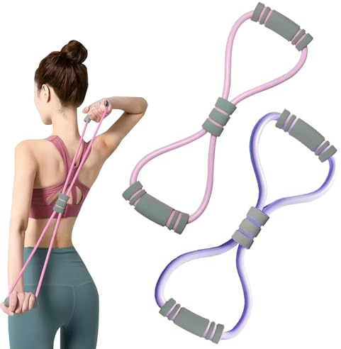 2 Pcs Resistance Bands With Handles,Resistance Band Women Yoga Fitness Back Shoulder Arm Exercise Equipment Muscle Stretch Rope 8-Shaped Portable Elastic Workout Strap for Men Women's(Pink+Purple)
