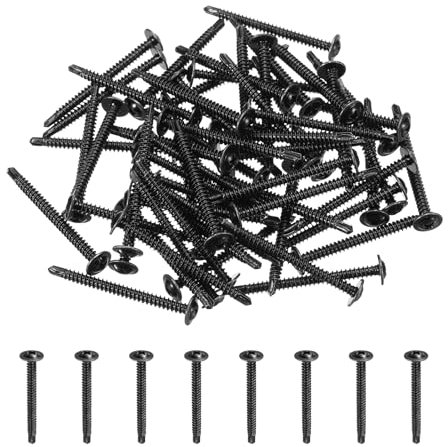 sourcing map 60Pcs ST4.2 x 50mm Pan Head Self Tapping Screws, Galvanized Carbon Steel Self Drilling Screws for Metal Sheet Metal Screw, Black
