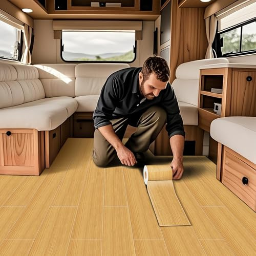 VFGFDJNDFX Wasserfest Vinylboden Selbstklebend Für Wohnwagenpolster Holzoptik Abriebfester PVC Bodenbelag Meterware Für Wohnmobil Camper (Gelbe Eiche,30 * 500cm)