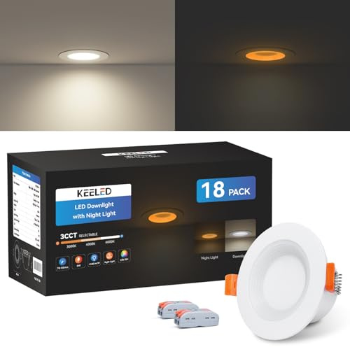KEELED Einbaustrahler LED mit Nachtlicht, LED Spots 230v, 6W, 3000K/4000K/6000K Wählbar, Schnittloch 70-85mm, IP44, Gehäuse aus Aluminiumdruckguss, 18er Set