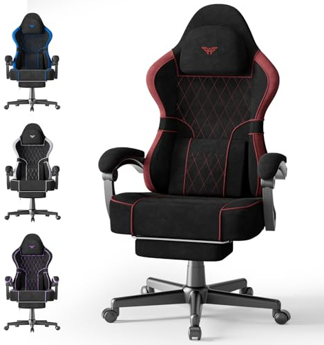 Ferghana Sedia Gaming, Sedia da Gaming Ergonomica in Velluto Opaco Traspirante, Sedia Gamer con Cuscino Lombare Massaggio, Poggiatesta, Poggiapiedi, Reclinabile, Rosso nero