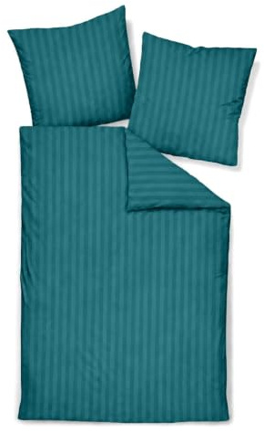 Traumschlaf Mako Satin Bettwäsche Stripe aus Baumwolle - seidiger Schlafkomfort mit elegantem Streifendesign - 200x200 cm + 2X 80x80 cm, Petrol