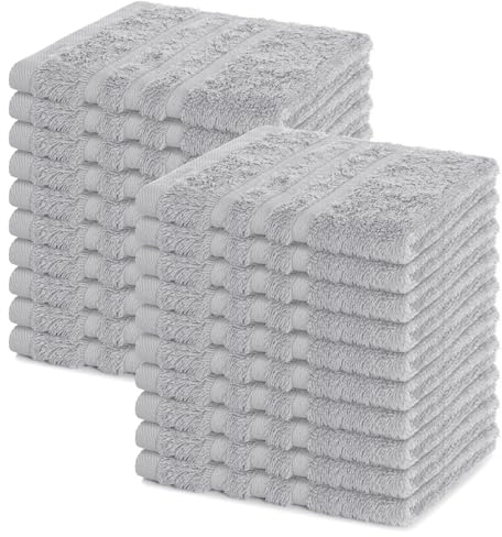 Lavea® Seiftuch 20er Set 30x30 cm, Silber | 100% Baumwolle, hochwertige Seiftücher und Gästehandtücher, saugstark, waschbar und strapazierfähig – Frottierserie Elena