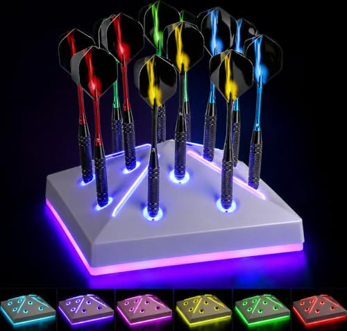 Dart Holder Stand 12 Darts Display, Tabletop Dart Station with Light, 7 RGB Colors & Breathing Mode for Steel & Soft Tip Darts Display and Storage