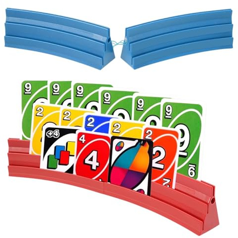 Gatphy Porte-Cartes de Jeu, 3 rampes, Porte-Cartes de Jeu à Installer avec Montage magnétique, Porte-Cartes de Poker pour Les fêtes, Les Seniors, Les Enfants, l'arthrite (2 x Rouge 2 x Bleu)