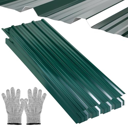 Jaxguom 12x Trapezblech Profilblech 129 x 46 cm - 7 m², Grün | Dachblech Verzinkter Wellblechplatten für Dach 0,25 mm, Wetterfest, Geeignet für Gartenhaus Garage, Handschuhe