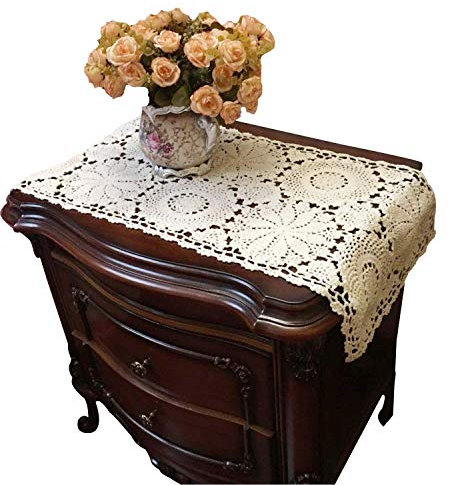 Ustide Tischläufer mit rustikalem Blumenmuster, handgehäkelt, Beige, Baumwolle, 38,1 x 78,9 cm, 2 Stück