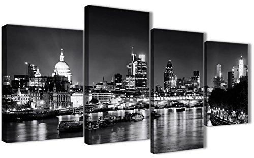 Wallfillers Large River Thames London Skyline Canvas Wall Art - Set of 4