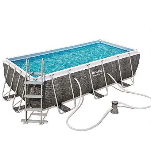 Bestway Power Steel Rectangle Frame Swimming Pool with Filter Pump, Deluxe Series Rattan, 13.3 ft