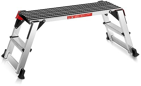 COSTWAY Scaletta Pieghevole e Antiscivolo,Gradino Antiscivolo in Alluminio, Sgabello Pieghevole, 128 x 38 x 49,5 cm