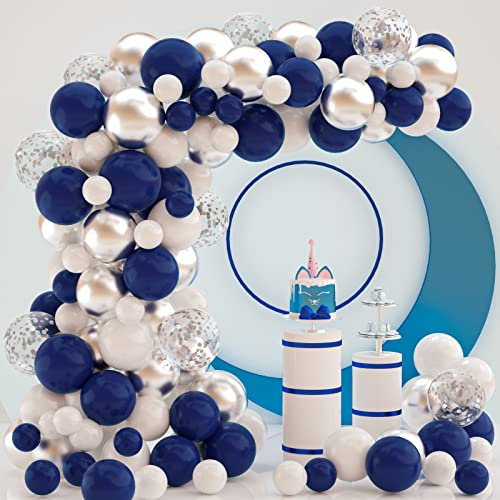 Luftballons Blau Silber Helium, 120 Stück Weiß Silber Konfetti Ballon Girlande Geburtstag Ballons Set für Hochzeit Graduierung Party Weihnachten Brautgeschenke Baby-Duschen Valentinstag