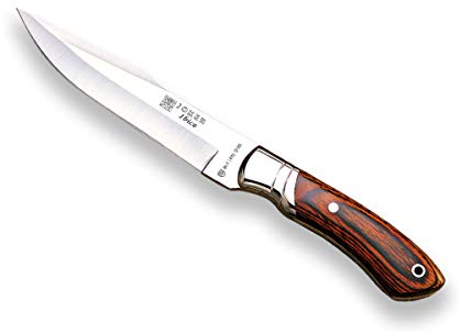 joker Coltello da caccia Ibice con ghiera in legno pressato rosso, lama MOVA 15 cm, 208 gr, custodia in pelle, CR03 per la pesca, la caccia, l'escursionismo, il campeggio