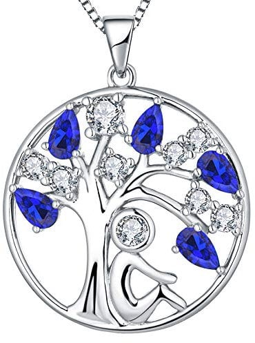 YL Tree of Life Necklace 925 Sterling Silver cut September Birthstone Spinel Blue Family Tree Girl Pendant Necklace for Women,45+3CM