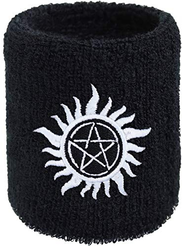 Anti Possession Schweissband Supernatural Stickerei Schweißband Bestickt & Absorbierendes Frottee Anti Dämonen Heavy Metal Konzert Wristband Festival Geschenk Schweiß-Armband